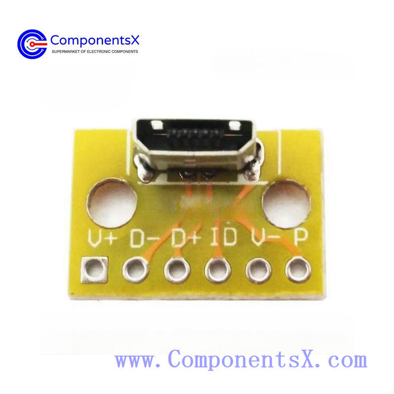 Standing MiCroUSB female base PCB adapter board socket 180 degree vertical female head test with data charging board