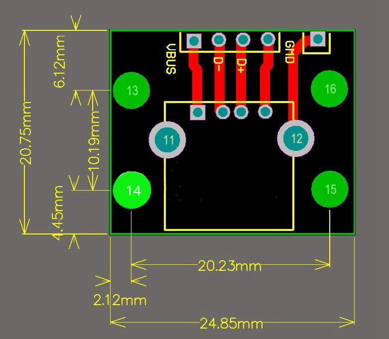 USB2.0 female base adapter board test board has soldered the female connector USB2.0 data cable test board