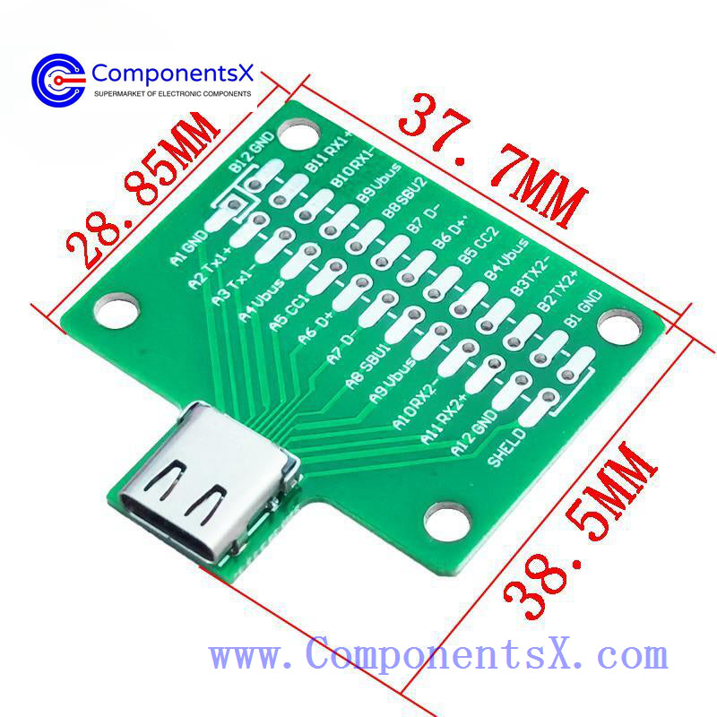 Double-sided reversible TYPE-C female test board USB 3.1 with PCB board 24P female connector with pin header