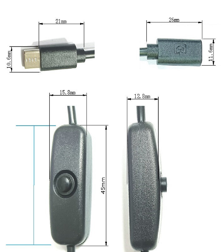 Raspberry Pi 4b high current switch cable Type-c male and female extension power cable with indicator light