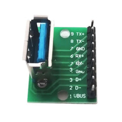 USB3.0 90° female socket test board, plug directly into 180 degree female socket to 2.54 adapter board