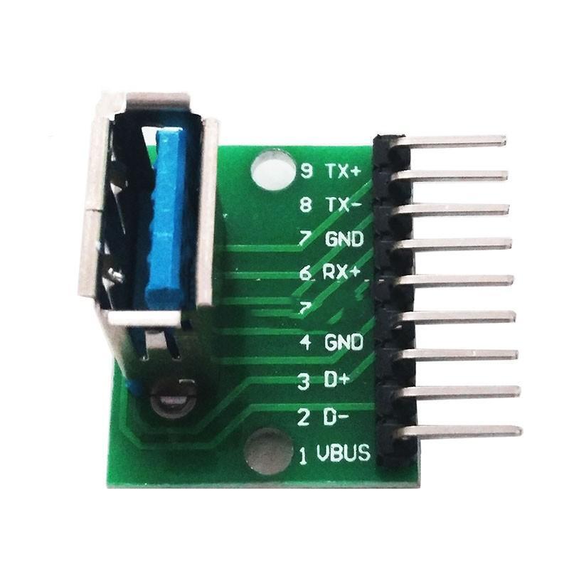 USB3.0 90° female socket test board, plug directly into 180 degree female socket to 2.54 adapter board