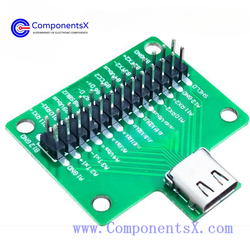 Double-sided reversible TYPE-C female test board USB 3.1 with PCB board 24P female connector with pin header